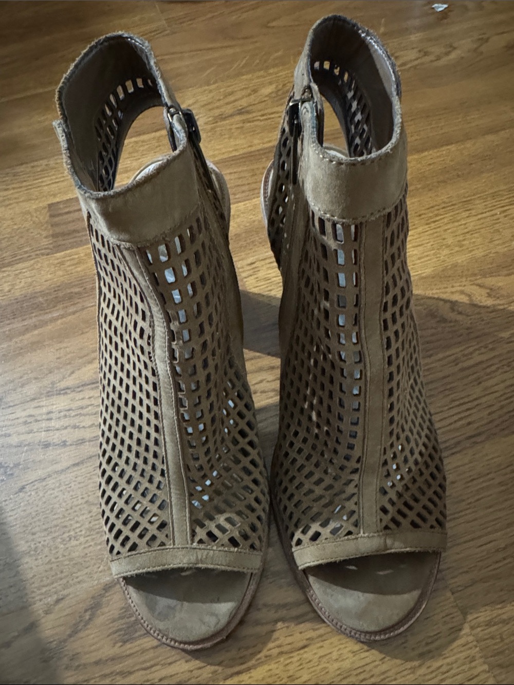 Vince Camuto Perforated Open-Toe Ankle Booties - Brown